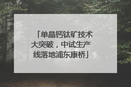 单晶钙钛矿技术大突破，中试生产线落地浦东康桥