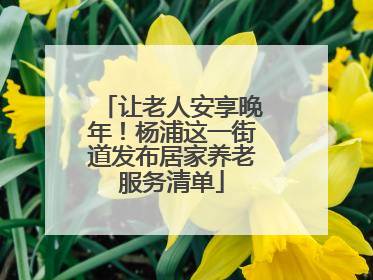 让老人安享晚年！杨浦这一街道发布居家养老服务清单